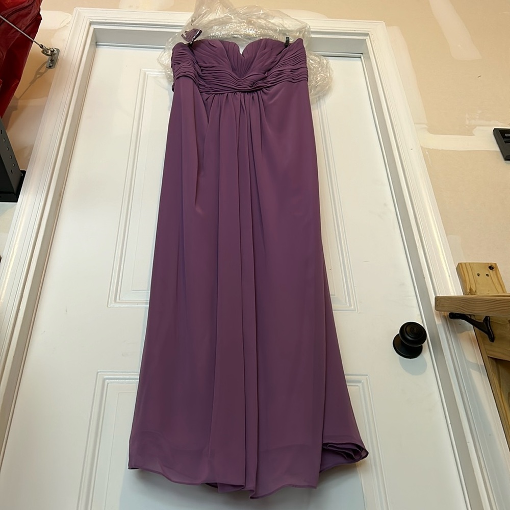 David's Bridal Strapless Purple Dress